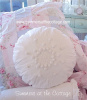 RACHEL ASHWELL SHABBY CHIC FRENCH KNOT WHITE POM POM ROUND PILLOW